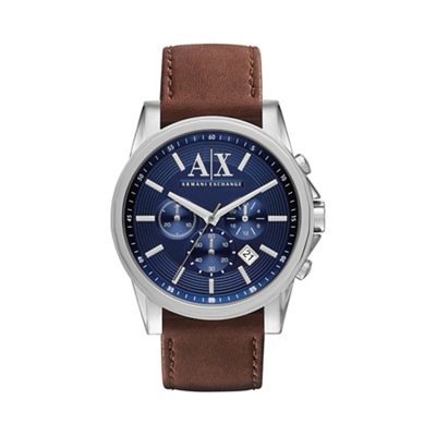 Mens blue chronograph leather strap watch ax2501